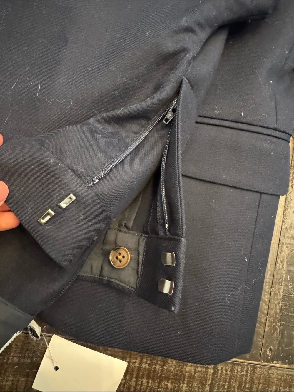J. Crew Men's Black Pea Coat with Zip and Button Details